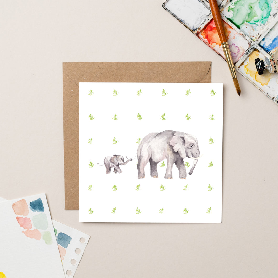 Baby and Parent Elephant card - lil wabbit