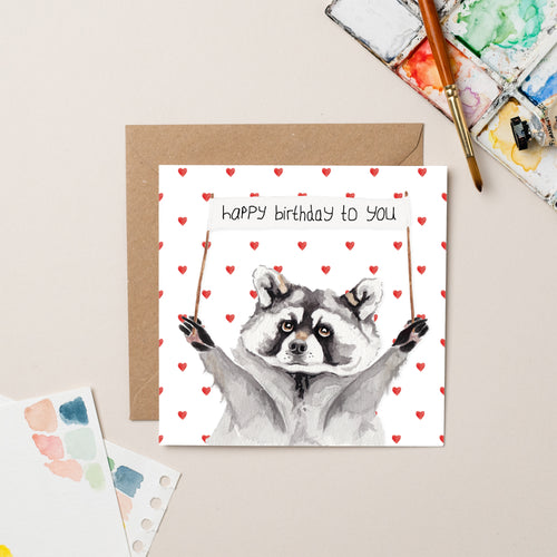 Raccoon Birthday card - lil wabbit