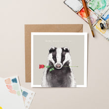 Load image into Gallery viewer, Badger with Rose Anniversary Card - Lil Wabbit