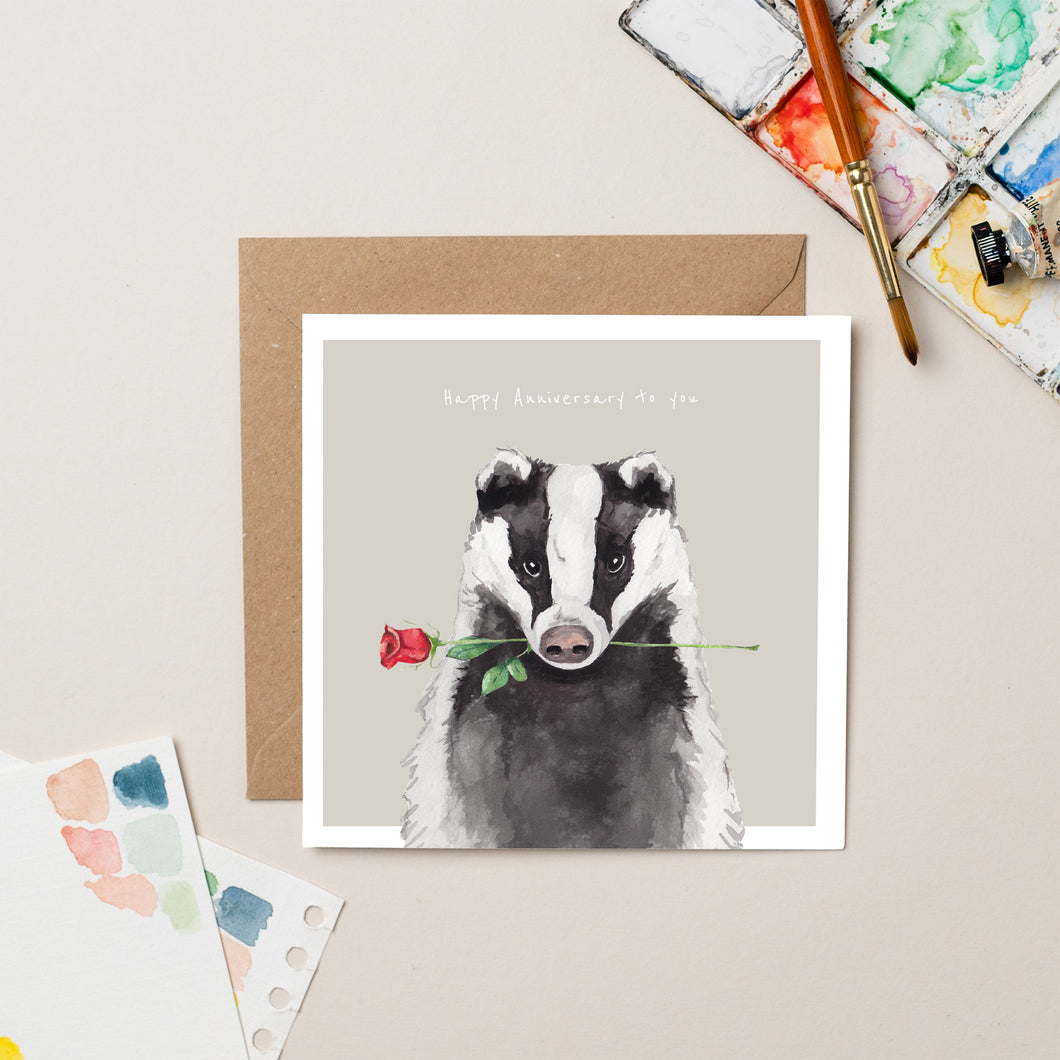 Badger with Rose Anniversary Card - Lil Wabbit