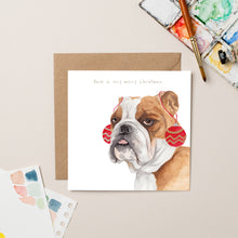 Load image into Gallery viewer, Bulldog with Bauble Ears Christmas card with Gold Foil - Lil wabbit
