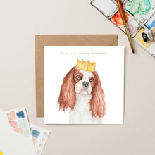 Load image into Gallery viewer, King Charles Spaniel in Crown Christmas card with Gold Foil - lil wabbit