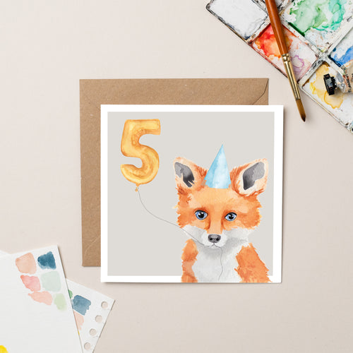 Fox 5th Birthday card - lil wabbit