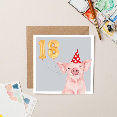 Piggy 18th Birthday card - lil wabbit