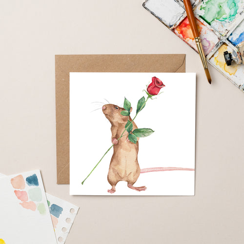 Mouse with Rose card - lil wabbit