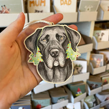 Load image into Gallery viewer, Black Lab with Tree Earring Christmas Wooden Decoration
