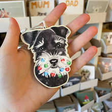 Load image into Gallery viewer, Schnauzer with Bauble Beard Christmas Wooden Decoration