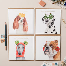 Load image into Gallery viewer, Dalmatian with Tree Glasses Christmas card with Gold Foil - lil wabbit