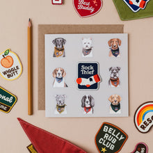 Load image into Gallery viewer, Sock Thief Iron-On Patch Scout's Honour card