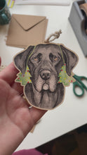 Load and play video in Gallery viewer, Black Lab with Tree Earring Christmas Wooden Decoration