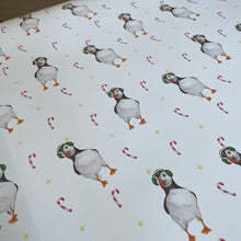 Load image into Gallery viewer, Puffin in Ear Muffs Wrapping Paper Sheet - lil wabbit