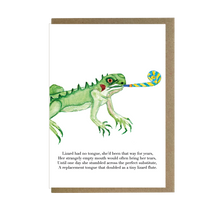Load image into Gallery viewer, Lizard with Party Flute card - lil wabbit
