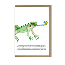 Load image into Gallery viewer, Lizard with Party Flute card - lil wabbit