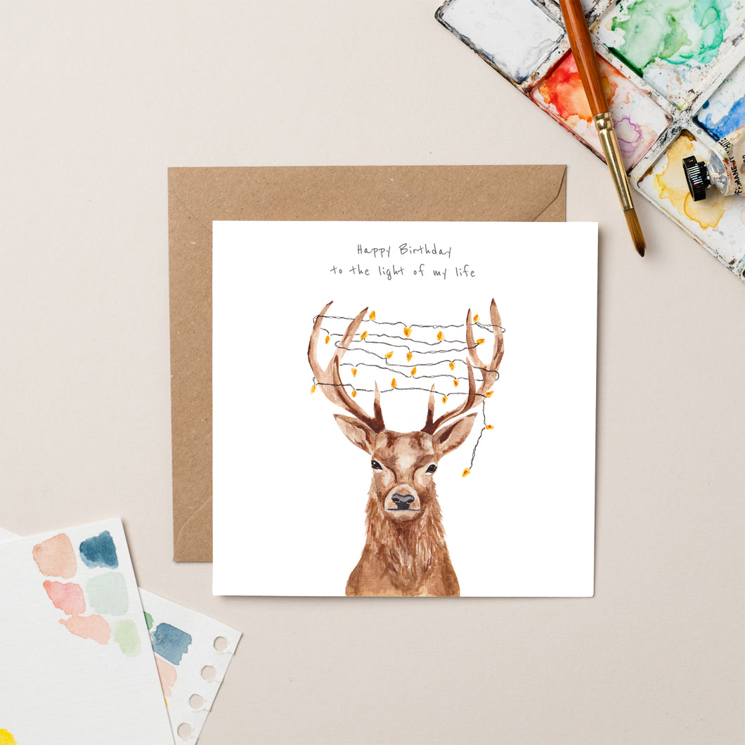 Deer in Fairy Lights card - lil wabbit