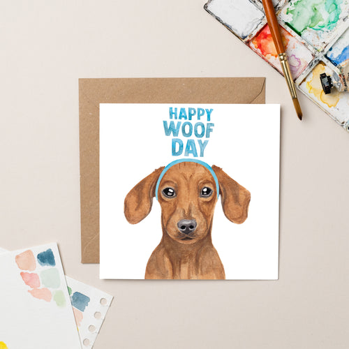 Happy Woofday Dachshund Birthday card - lil wabbit