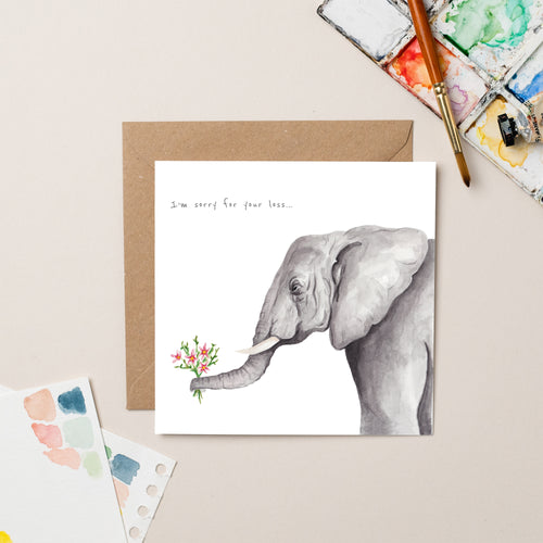 Elephant with Flowers card - lil wabbit