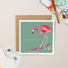Load image into Gallery viewer, Flamingo on Skateboard Birthday card - lil wabbit
