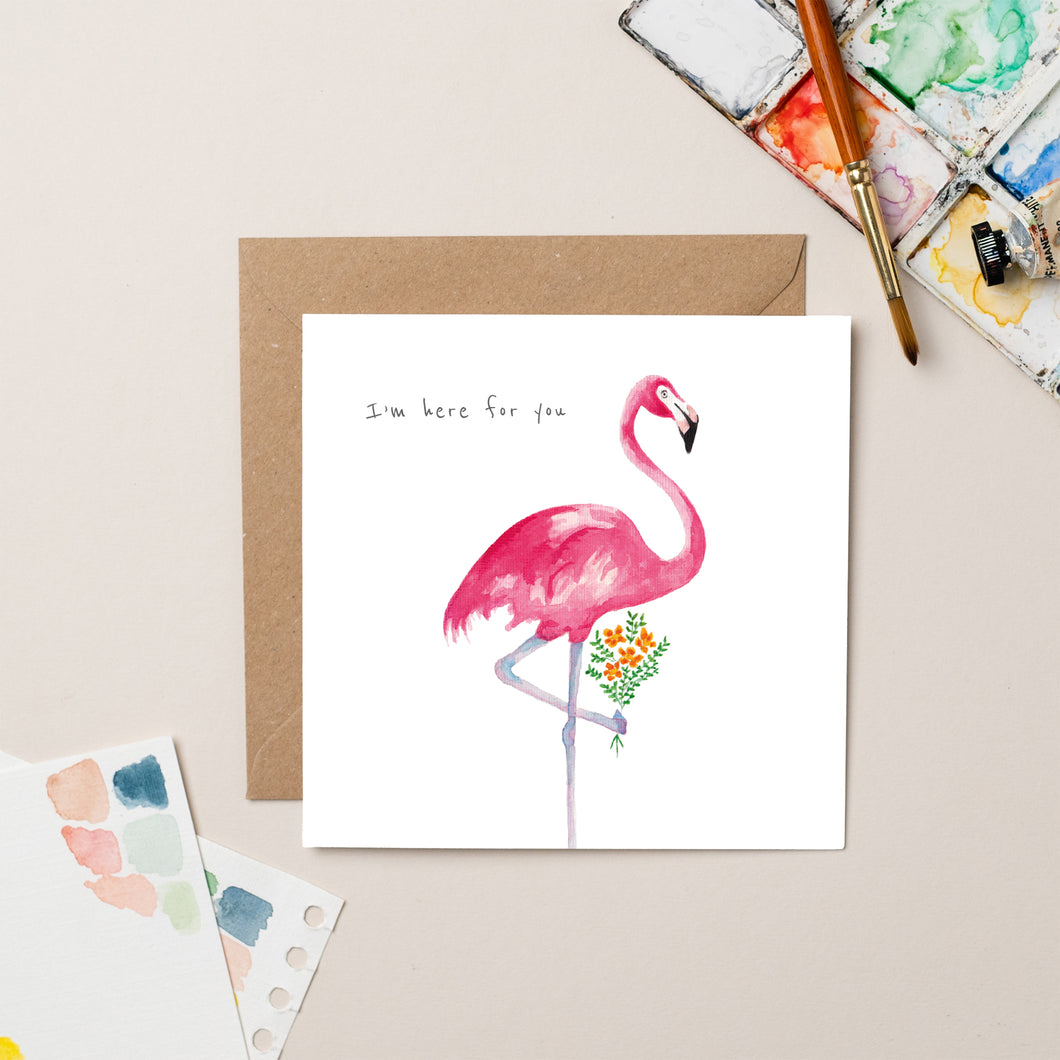 Flamingo with Flowers card - lil wabbit