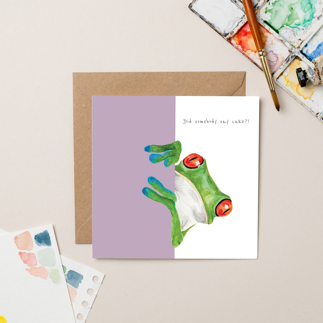Frog Looking for Cake Birthday card - lil wabbit