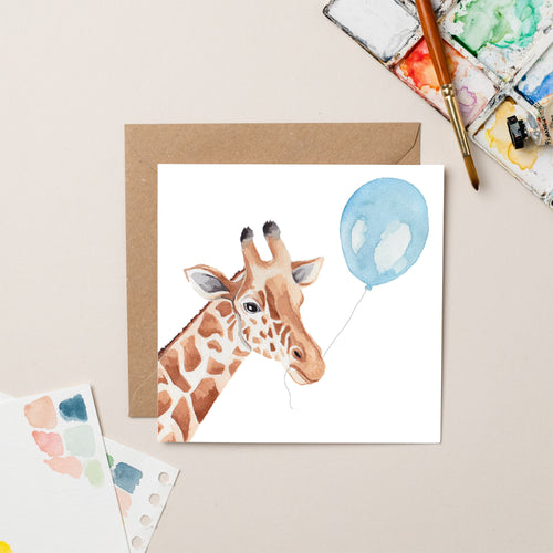 Giraffe with Balloon Birthday card - lil wabbit