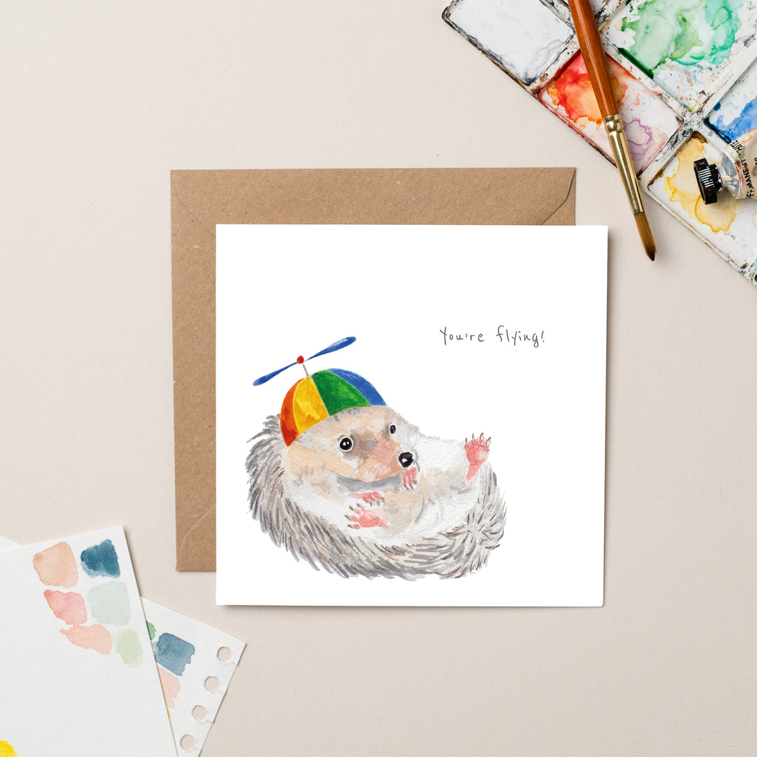 Hedgehog with Propeller Hat card - lil wabbit