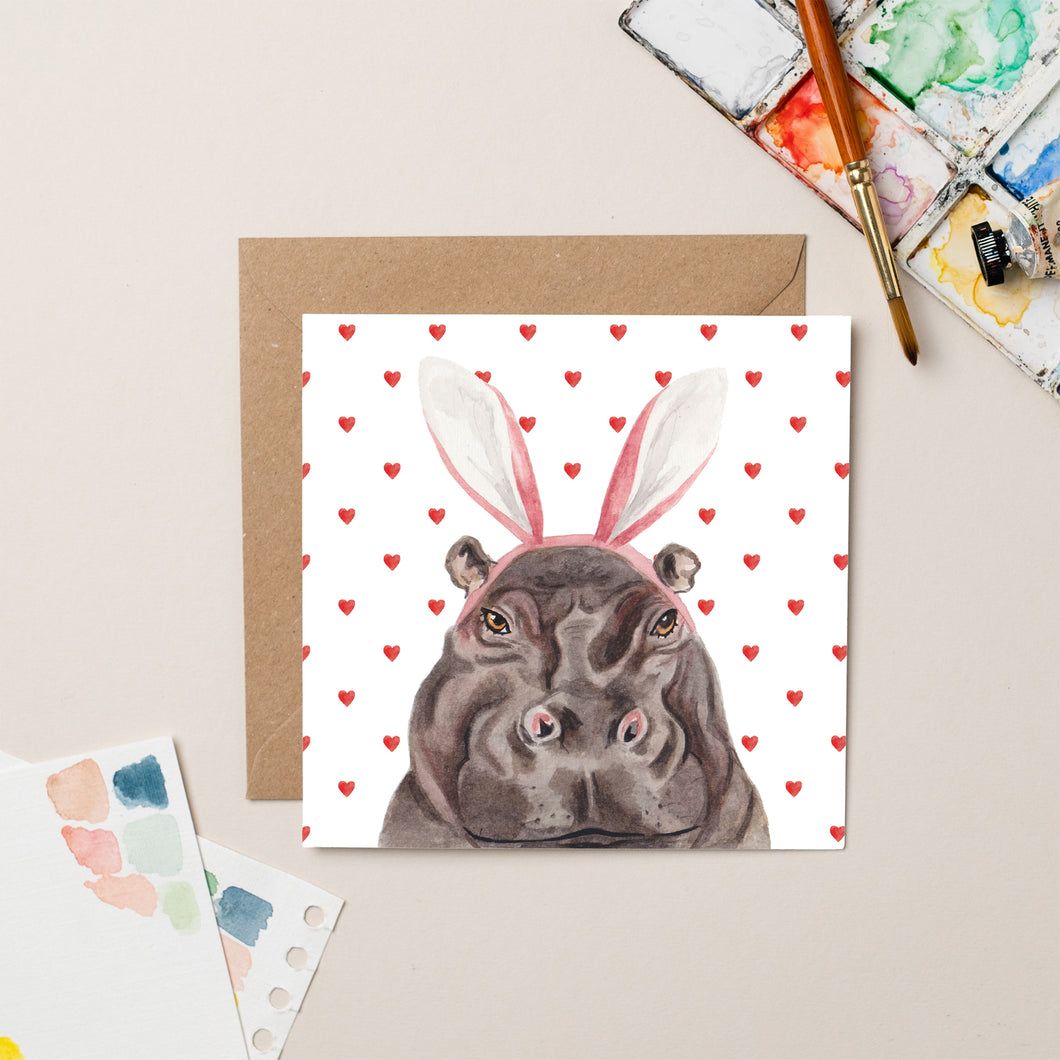 Hippo in Bunny Ears card - lil wabbit