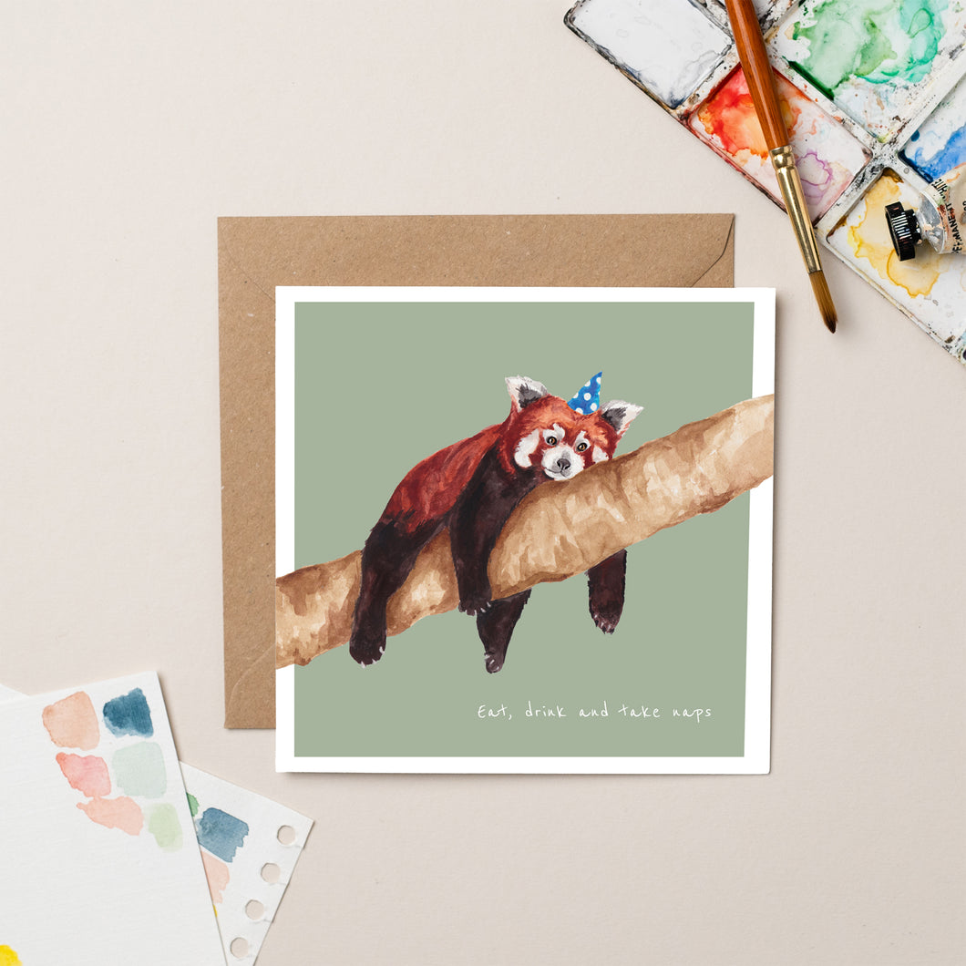 Napping Red Panda Birthday card - lil wabbit