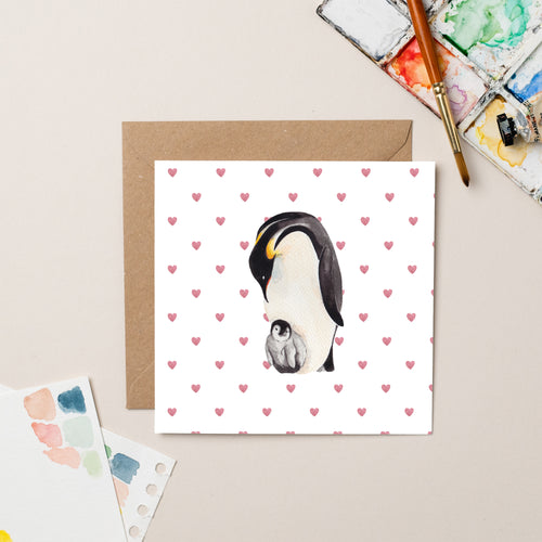 Baby and Parent Penguin card - Lil Wabbit