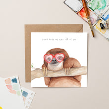 Load image into Gallery viewer, Sloth in Heart Glasses card - lil wabbit
