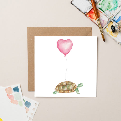 Tortoise with Heart Balloon card - lil wabbit
