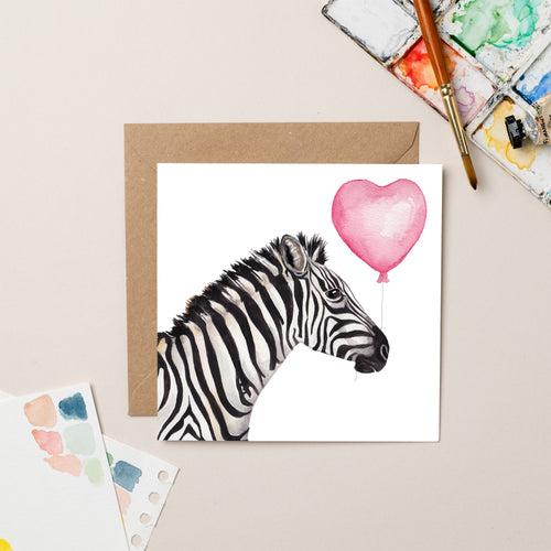 Zebra with Heart Balloon card - lil wabbit