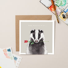 Load image into Gallery viewer, Badger with Rose Anniversary Card - Lil Wabbit
