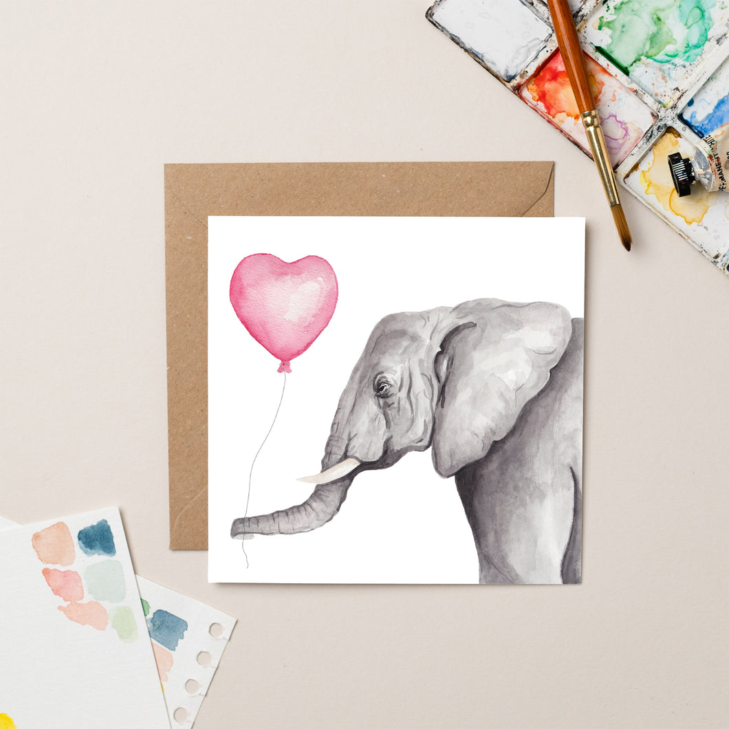 Elephant with Heart Balloon card - lil wabbit