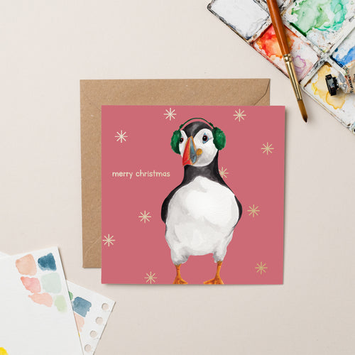 Gold Foil Puffin Christmas Card - lil wabbit