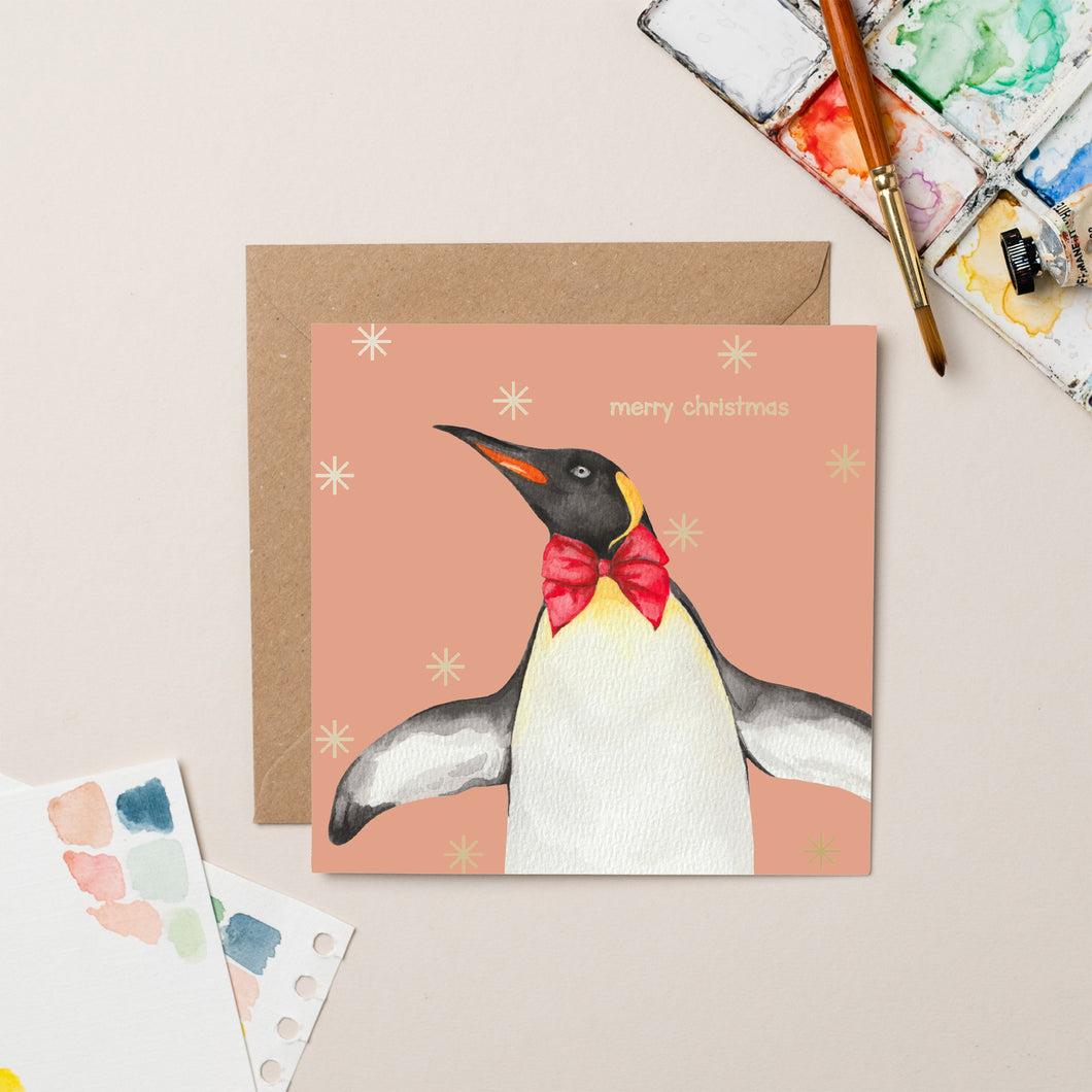 Gold Foil Penguin Christmas Card - lil wabbit