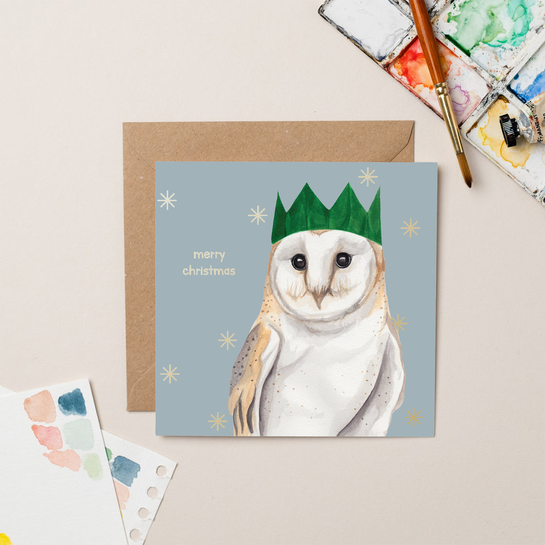 Gold Foil Owl Christmas Card - lil wabbit