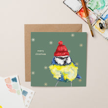Load image into Gallery viewer, Gold Foil Blue Tit Christmas Card - lil wabbit

