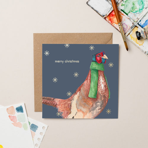 Gold Foil Pheasant Christmas Card - lil wabbit
