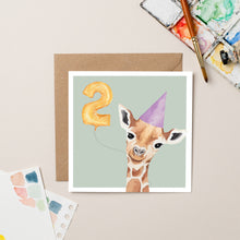 Load image into Gallery viewer, Giraffe 2nd Birthday card - lil wabbit

