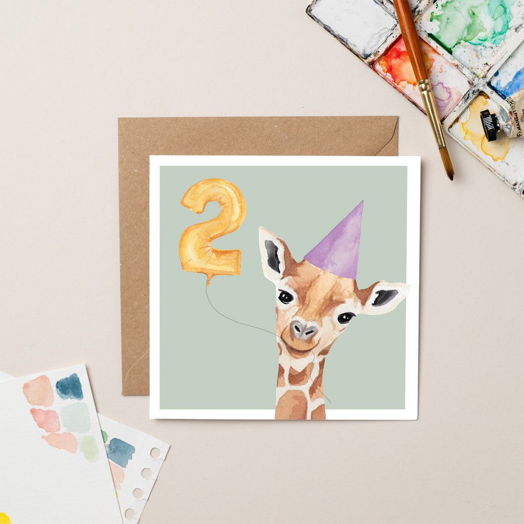 Giraffe 2nd Birthday card - lil wabbit