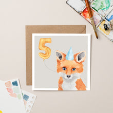 Load image into Gallery viewer, Fox 5th Birthday card - lil wabbit
