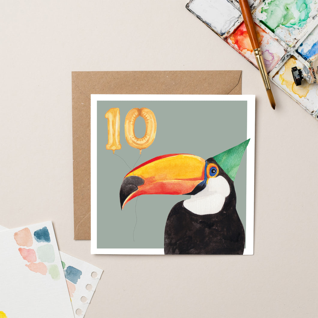 Toucan 10th Birthday card - lil wabbit
