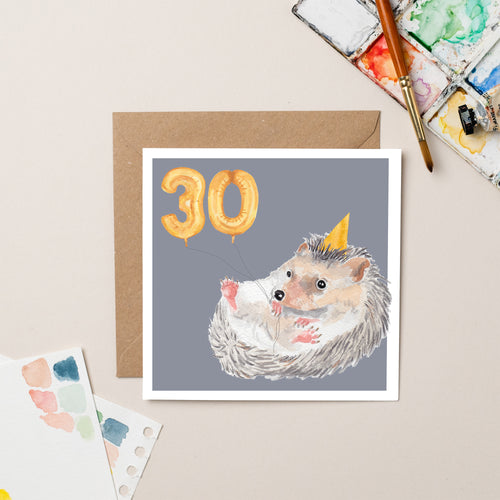 Hedgehog 30th Birthday card - lil wabbit