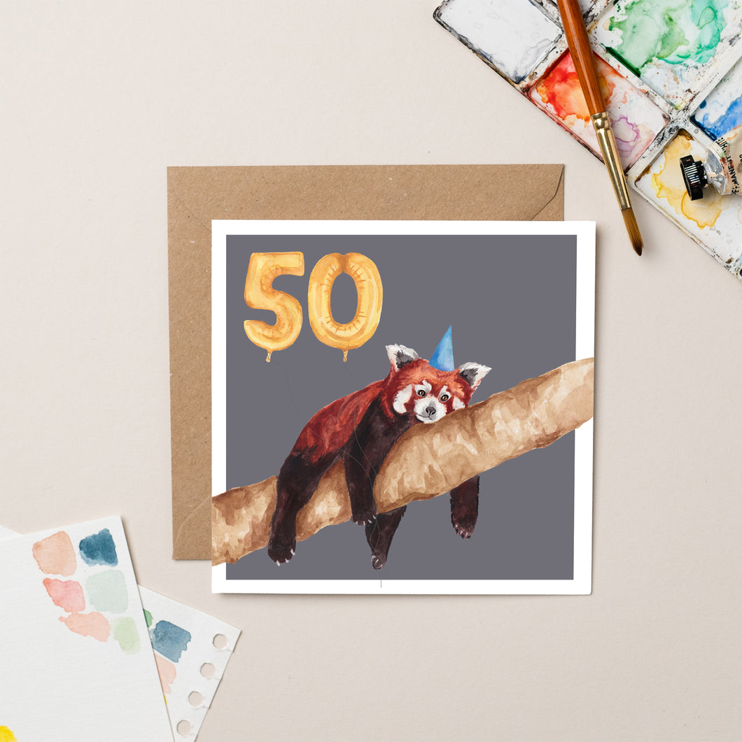 Red Panda 50th Birthday card - lil wabbit