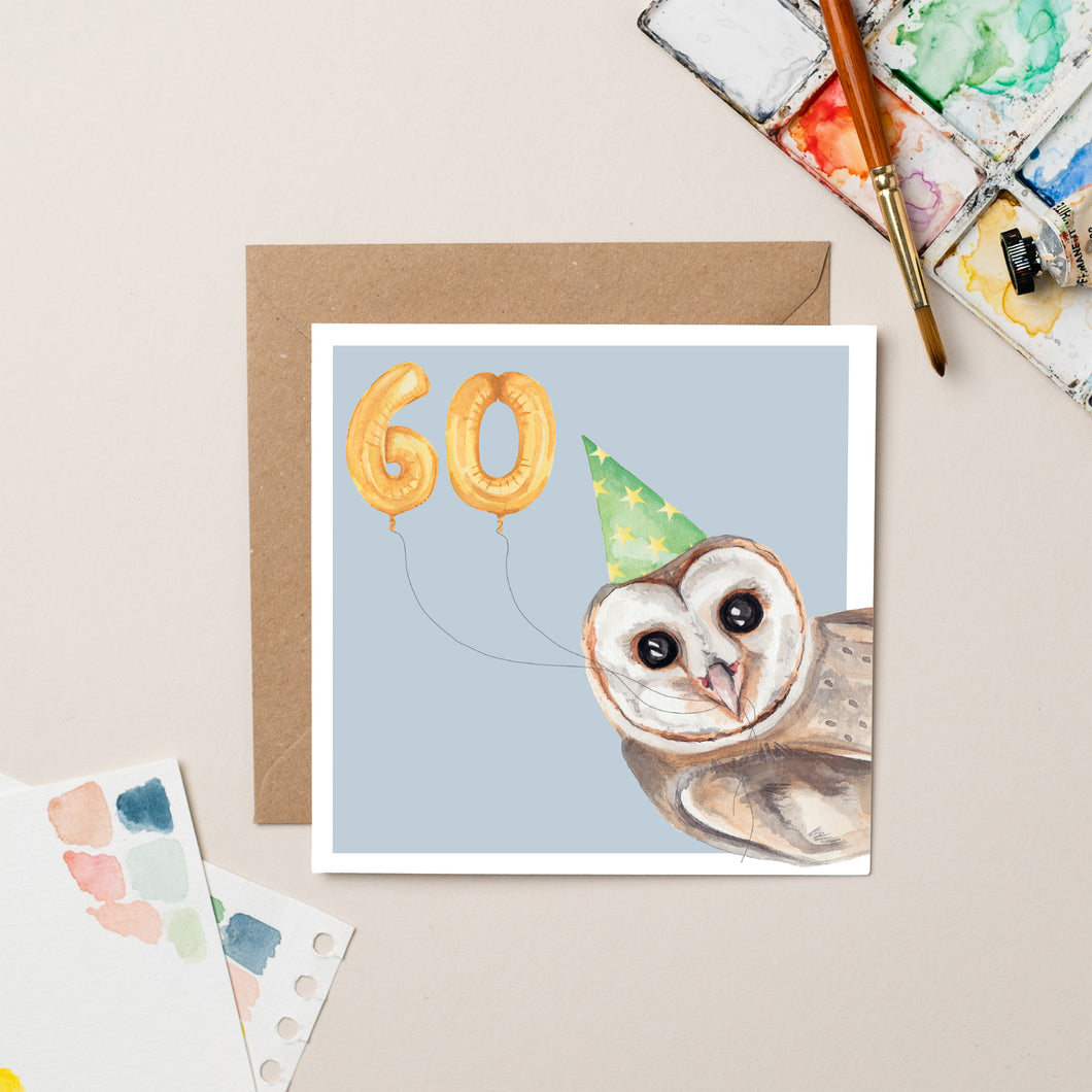 Owl 60th Birthday card - lil wabbit