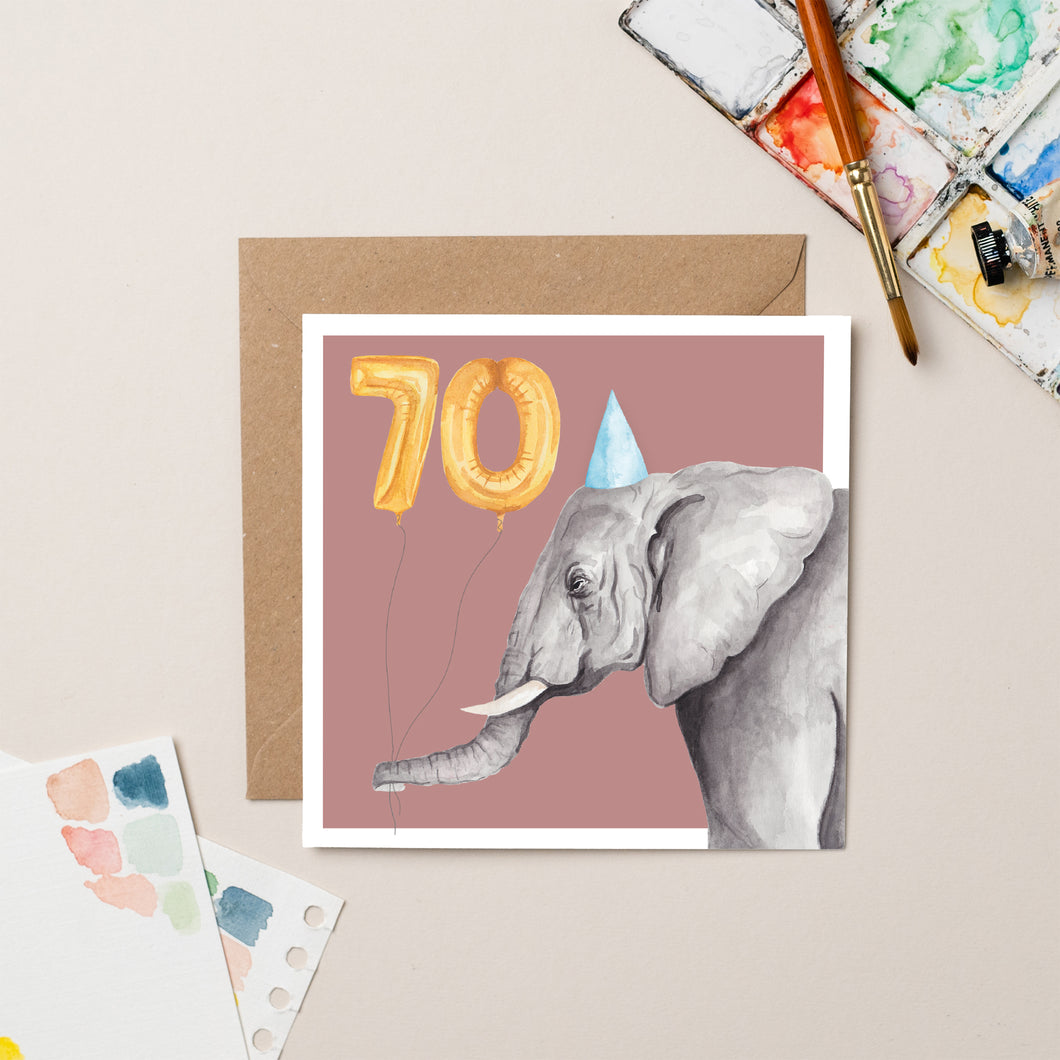 Elephant 70th Birthday card - lil wabbit