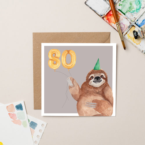 Sloth 80th Birthday card - lil wabbit