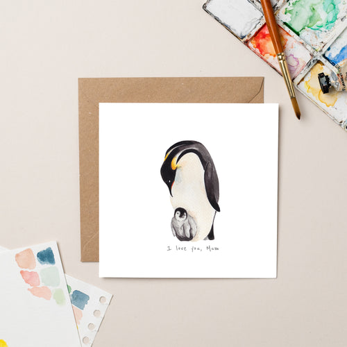 I love you, Mum Penguin card - lil wabbit