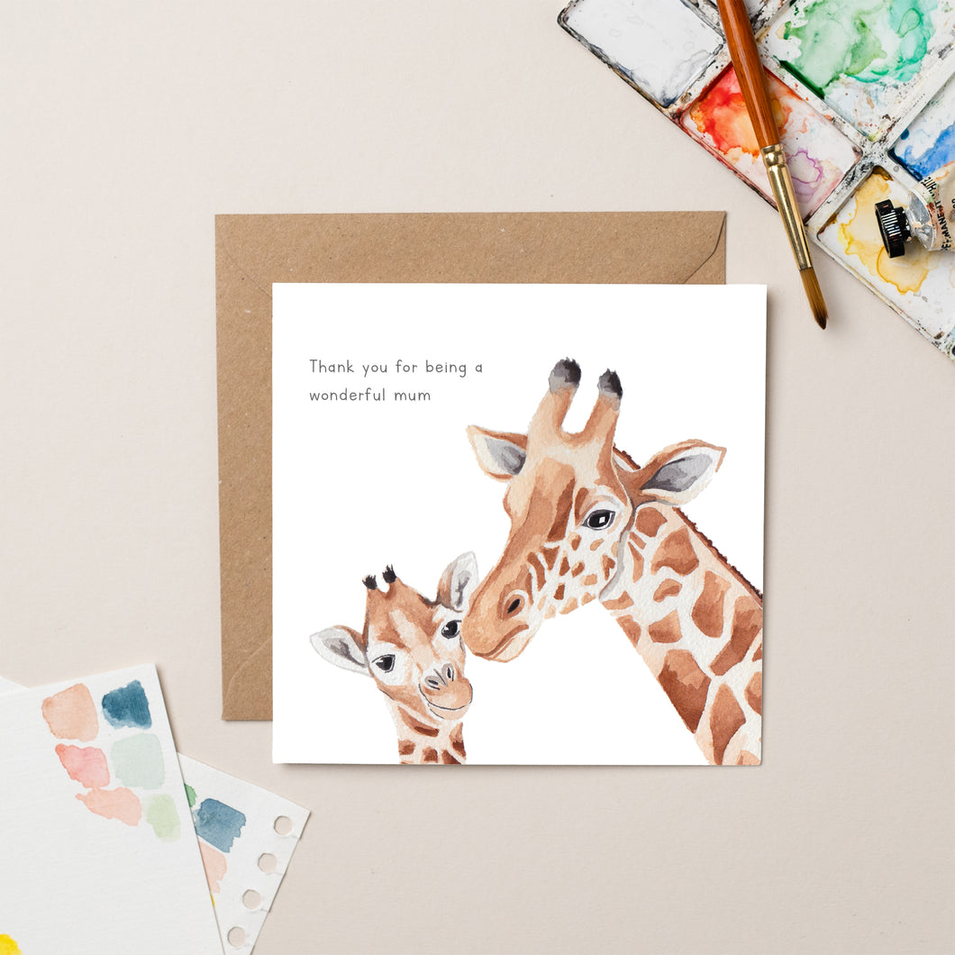 Giraffe Wonderful Mum card - lil wabbit
