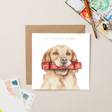 Load image into Gallery viewer, Golden Retriever Christmas card with Gold Foil - lil wabbit

